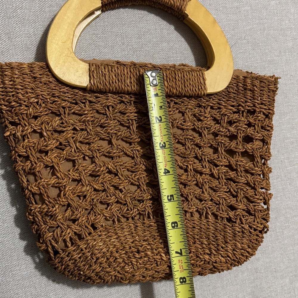 White Stag Straw Bag-Rusty Brown Woven Exterior-3 Compartments-Wooden Handle-EUC - Picture 16 of 16